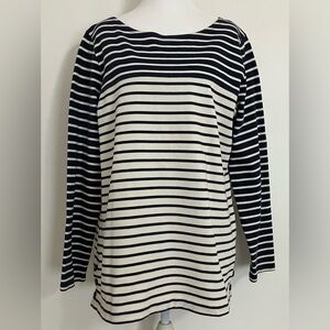 L.L.Bean Blue White Stripped Top Preppy Nautical Hamptons Classic Money Large
